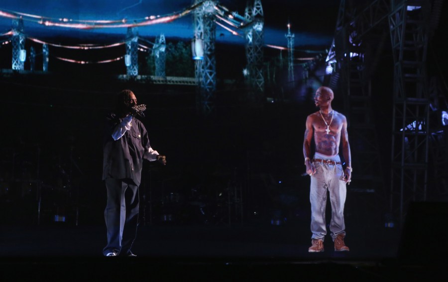 Snoop Dogg famously performed with a 2Pac hologram at the 2012 Coachella Valley Music & Arts Festival at the Empire Polo Field on April 15, 2012 in Indio, California.  (Christopher Polk/Getty Images for Coachella)