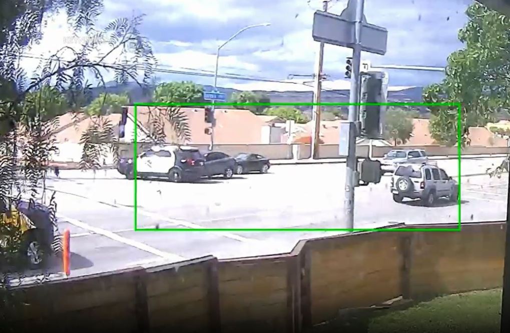 Security video captured the moment two cars slammed into a deputy vehicle in Santa Clarita on May 6, 2023. (KeyNews)