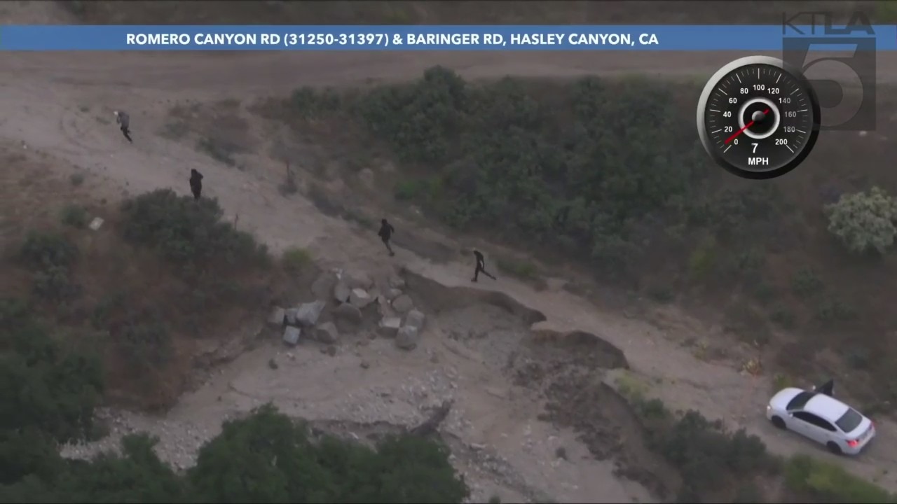 A group of robbery suspects were caught after a high-speed chase through Los Angeles County on May 26, 2023. (KTLA)