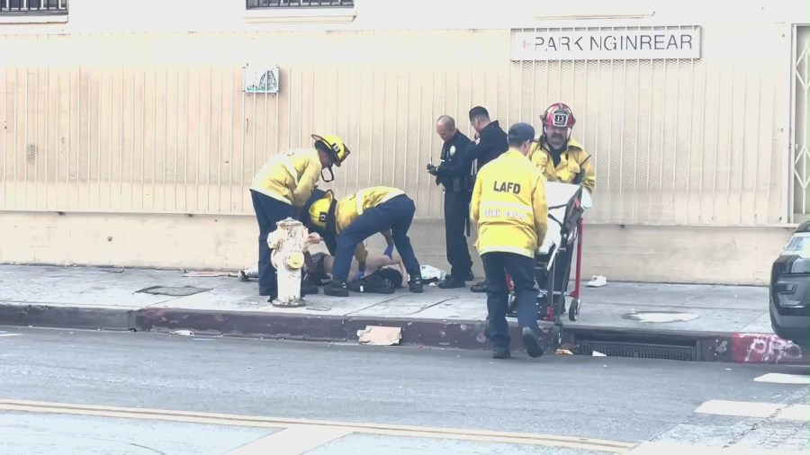 Police are searching for suspects after two juveniles were shot in the Pico-Union neighborhood on May 30, 2023. (KTLA)