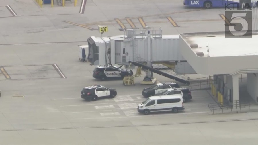 A JetBlue flight from las Vegas to Los Angeles was evacuated after reports of a suspicious package on board. (KTLA)