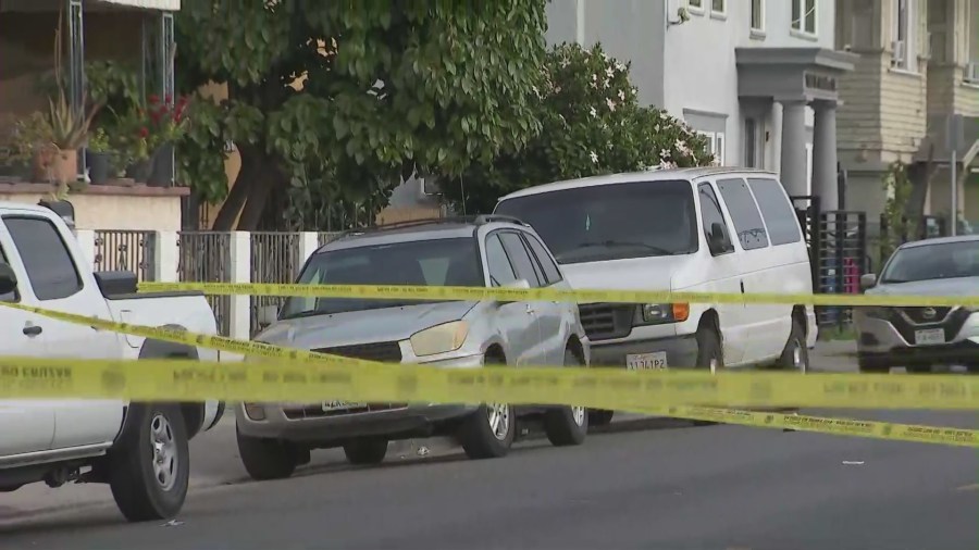 Police are searching for suspects after two juveniles were shot in the Pico-Union neighborhood on May 30, 2023. (KTLA)