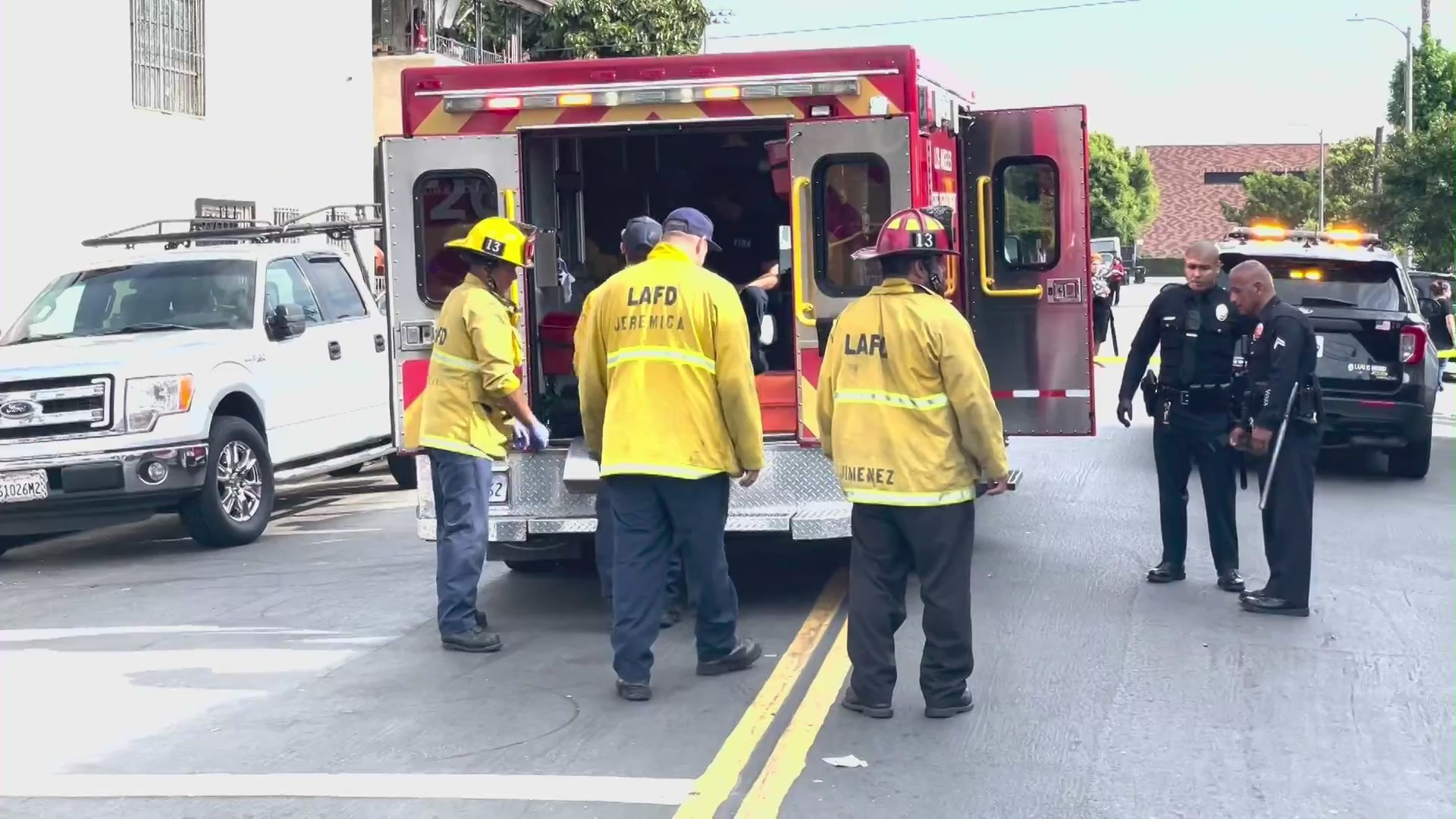 Police are searching for suspects after two juveniles were shot in the Pico-Union neighborhood on May 30, 2023. (KTLA)