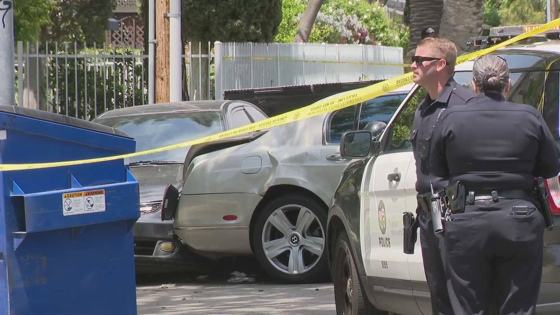 A Bentley driver was targeted and shot at by an armed robber in Sherman Oaks on May 10, 2023. (KTLA)