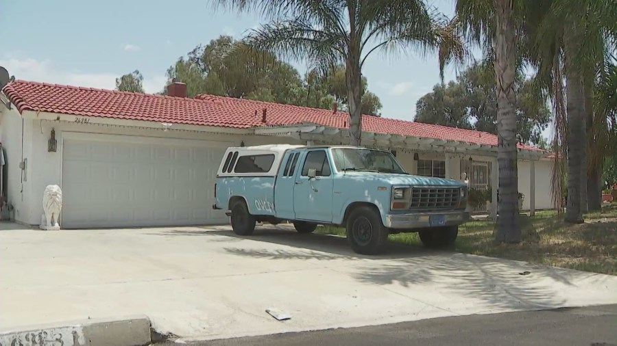 Gilberto Puga's Moreno Valley home where two women were allegedly held hostage and tortured. (KTLA)