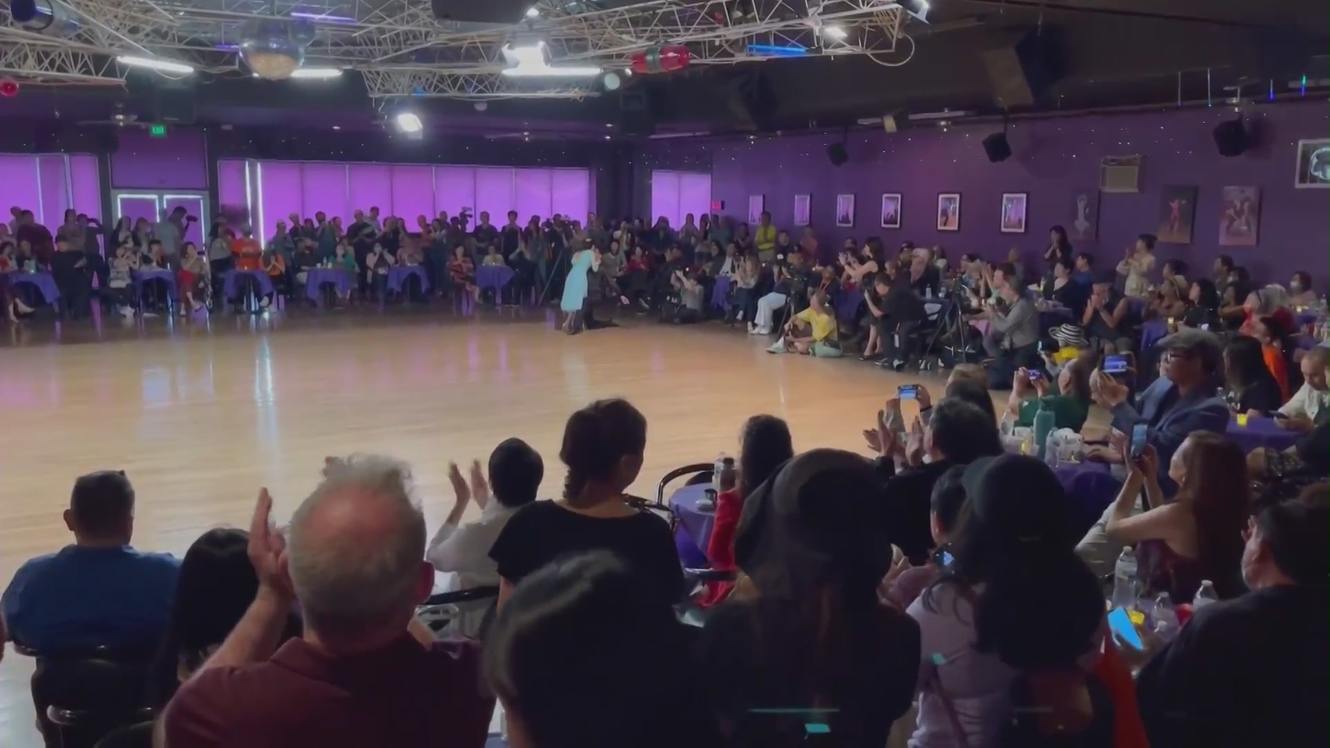 Alhambra’s Lai Lai Ballroom and Studio celebrated Asian American Pacific Islander Heritage Month with a free community dance event on May 20. 2023. (KTLA)