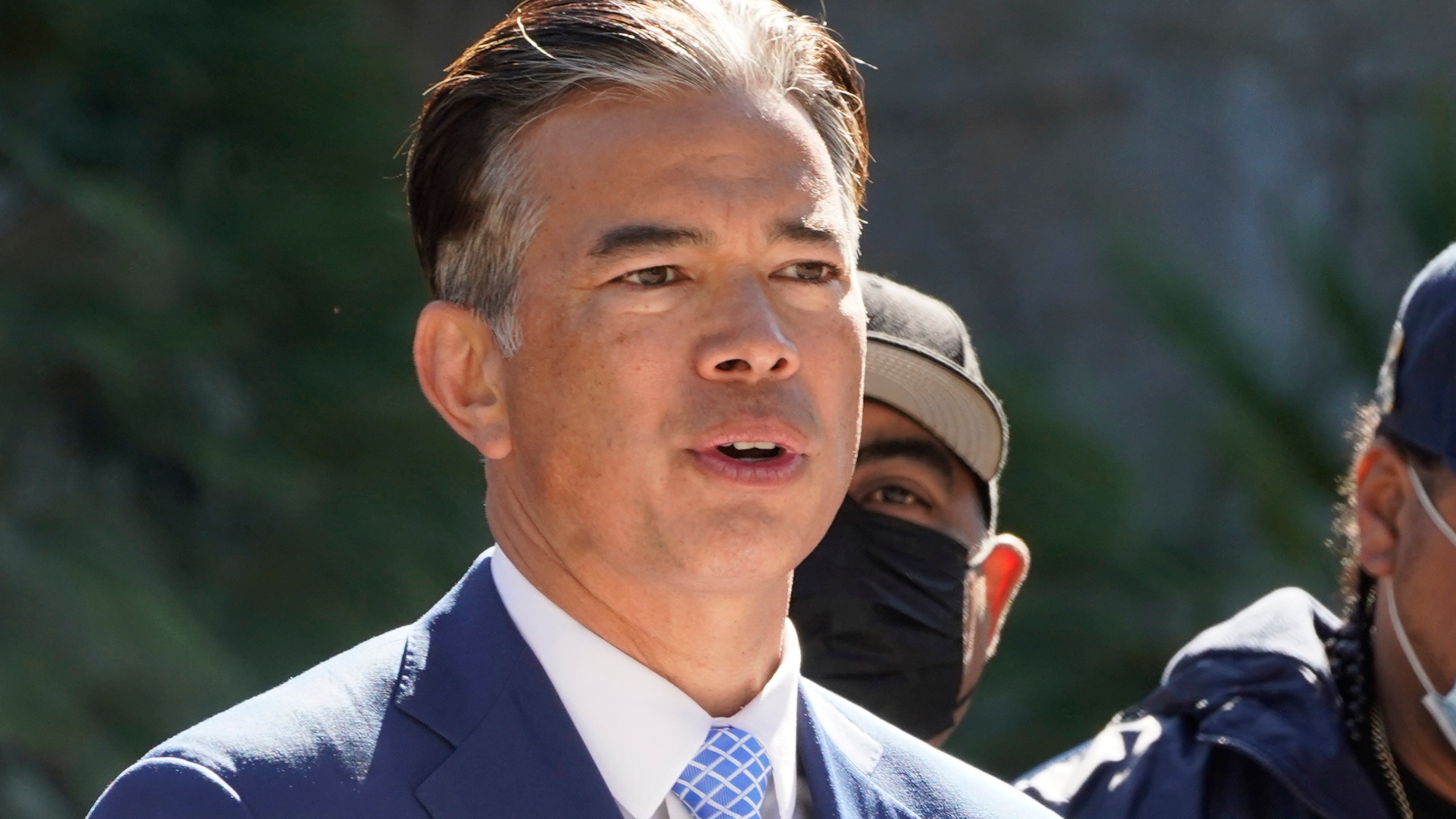 FILE - California Attorney General Rob Bonta speaks at a news conference at the Capitol in Sacramento, Calif., Feb. 23, 2022. California's attorney general says the state of Florida appears to have arranged for a group of South American migrants to be dropped off outside a Sacramento church. Bonta said Saturday, June 3, 2023 the individuals had documents purporting to be from the Florida state government. (AP Photo/Rich Pedroncelli, File)