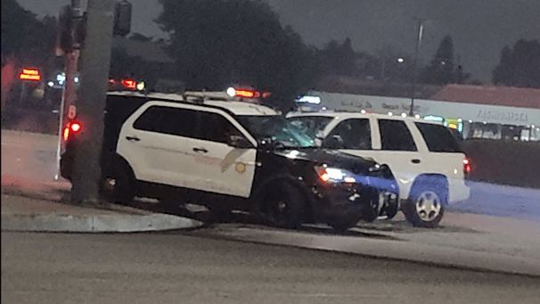 Driver rams deputy