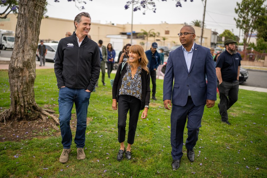 Governor Gavin Newsom at a former encampment site in Long Beach where the  grant announcement was made on June 14, 2023. (Governor Gavin Newsom)