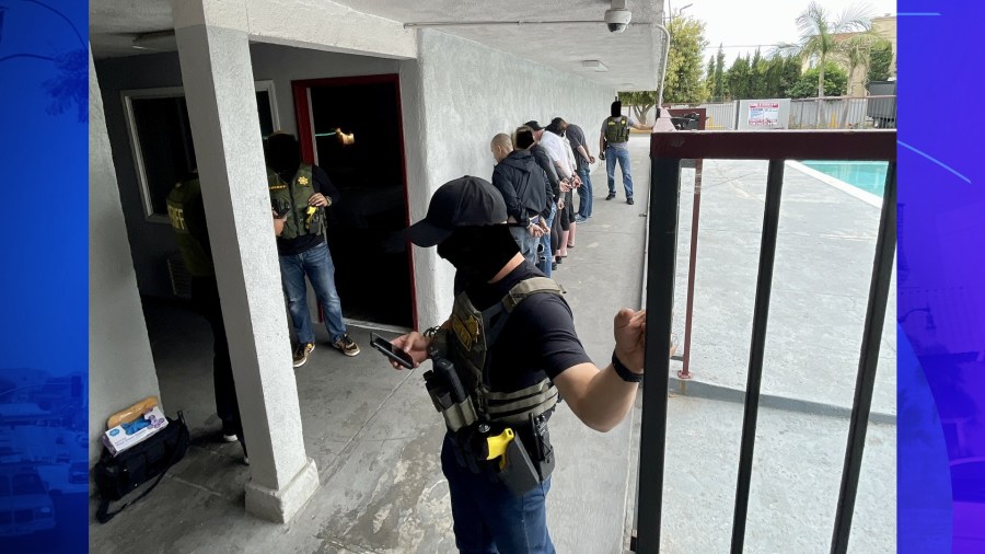 The San Bernardino County Sheriff's Department provided this image of a raid that captured an alleged fentanyl dealer in Bellflower on June 7, 2023.