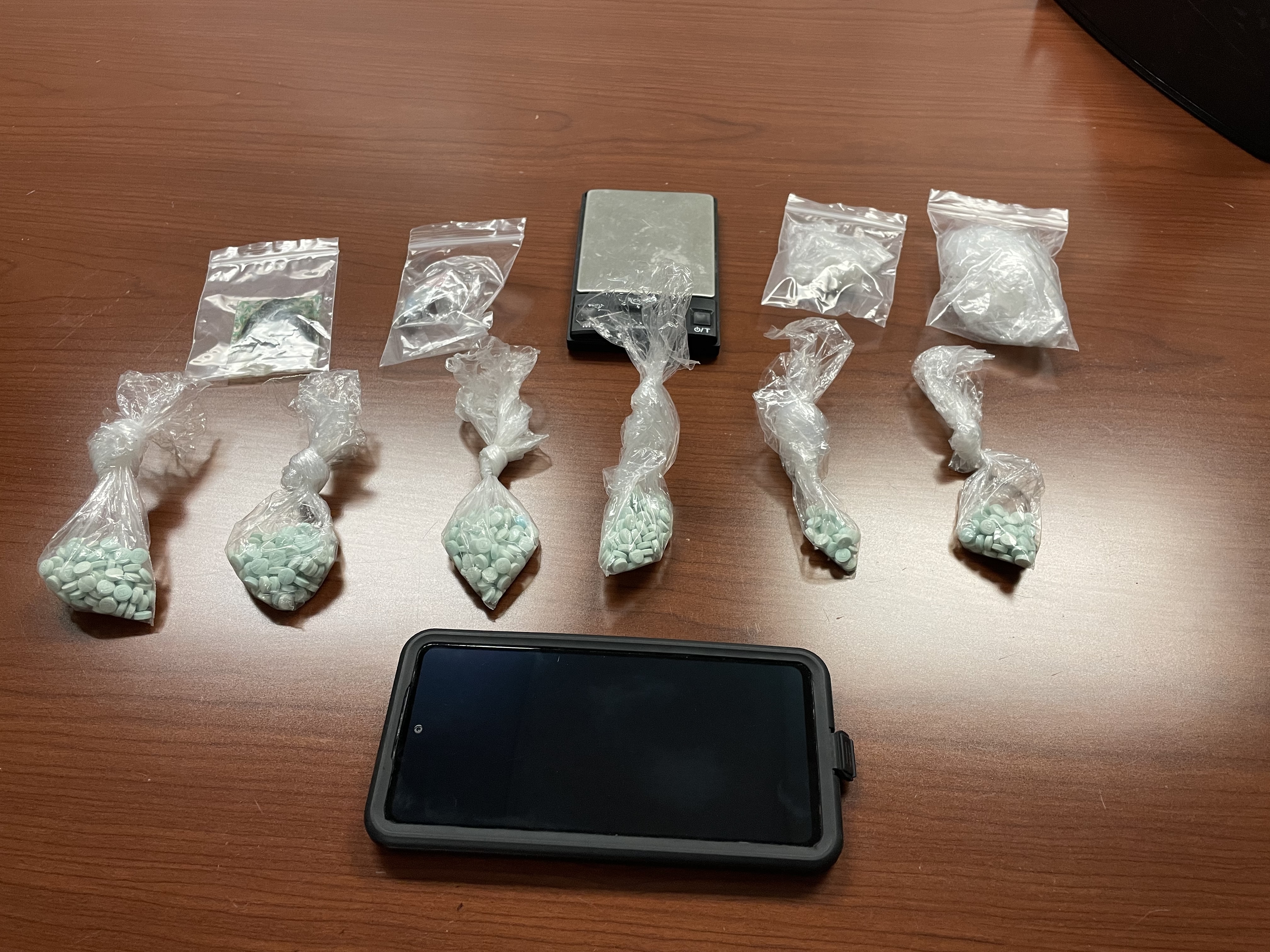 The Ventura County Sheriff's Office provided this image of counterfeit pills, heroin and oxycodone they claim they seized on June 2, 2023.