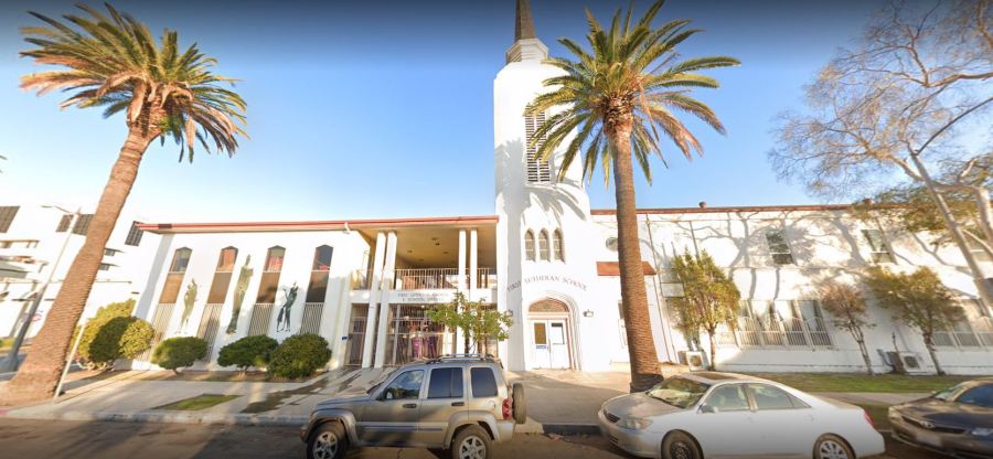 The First Lutheran School in Long Beach to be demolished for a new 100-unit affordable housing complex. (Google Earth)