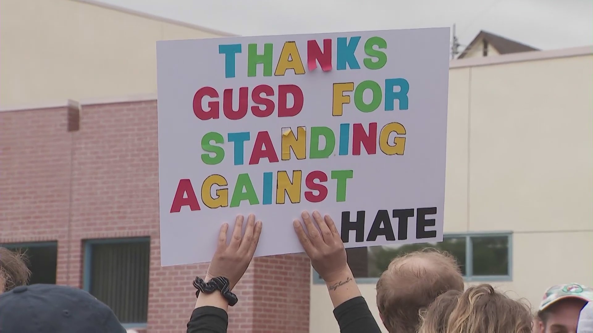 Fights broke out amid a Glendale school board meeting on the inclusion of Pride curriculum on June 6, 2023. (KTLA)