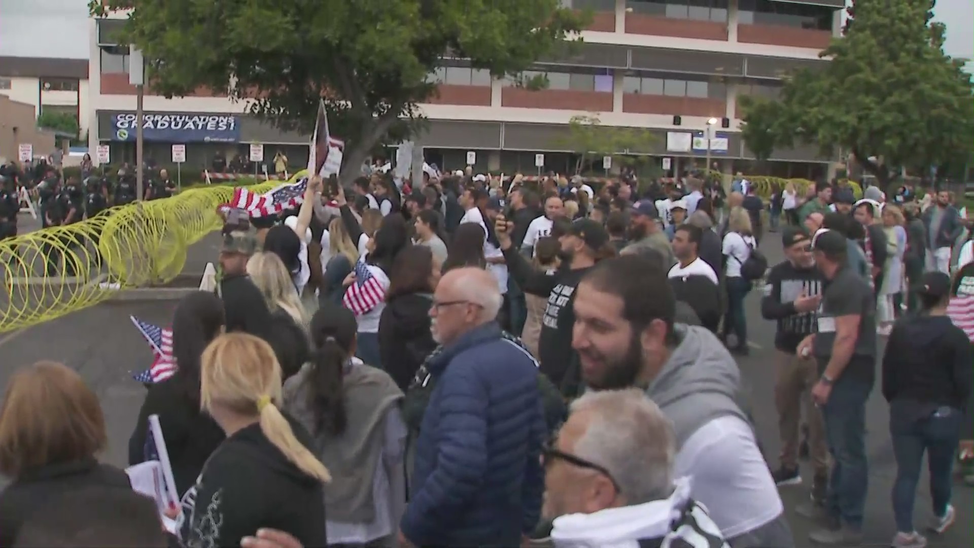 Fights broke out amid a Glendale school board meeting on the inclusion of Pride curriculum on June 6, 2023. (KTLA)