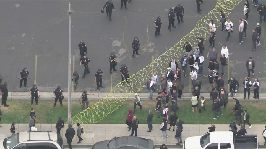 Fights broke out amid a Glendale school board meeting on the inclusion of Pride curriculum on June 6, 2023. (KTLA)