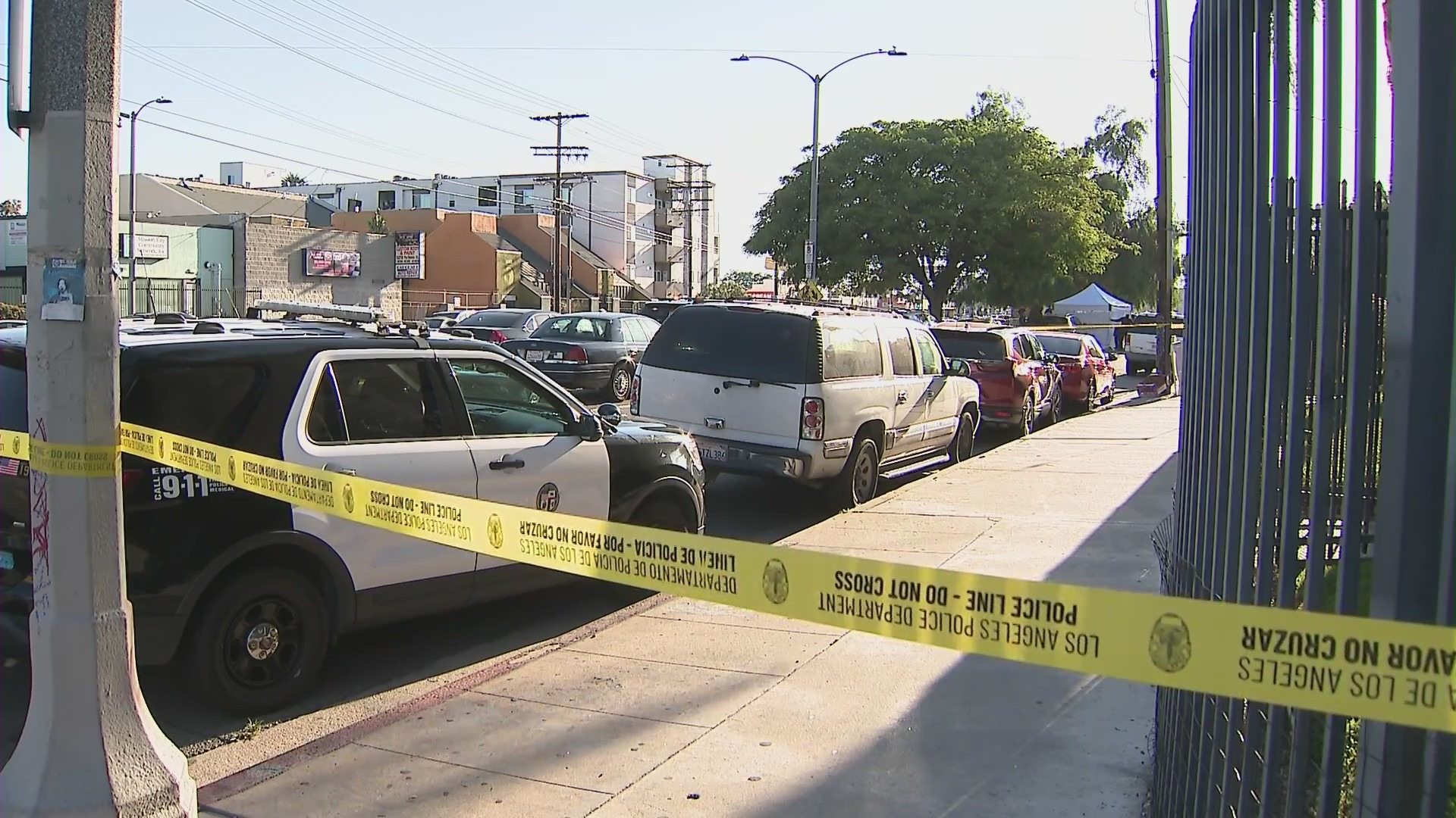 A suspect remains at large after a man was found shot to death in the North Hills neighborhood on June 17, 2023. (KTLA)