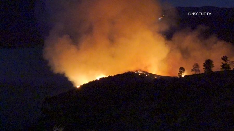 Firefighters work to extinguish the “Dry Fire,” as the flames continued spreading toward Castaic Lake on July 11, 2023. (OnScene.TV)