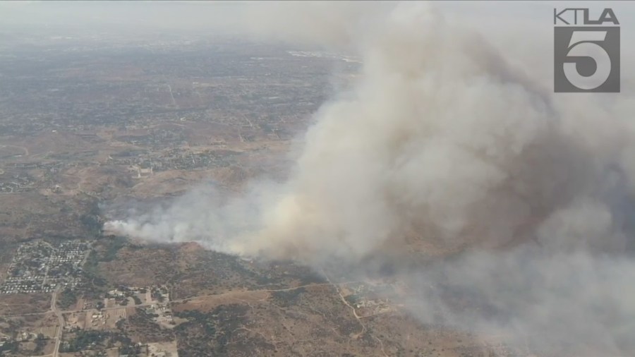 The Gavilan Fire forces evacuations in Riverside County on July 15, 2023. (KTLA)