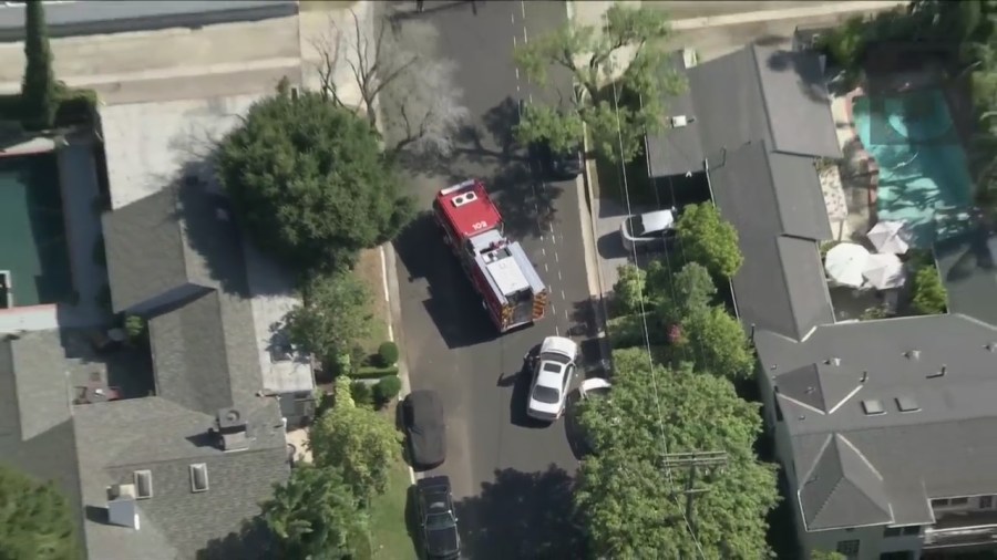 A massive water main break flooded a neighborhood in Sherman Oaks on July 28, 2023. (KTLA)