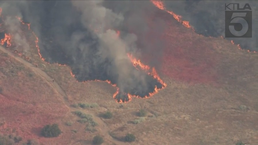 The Gavilan Fire forces evacuations in Riverside County on July 15, 2023. (KTLA)