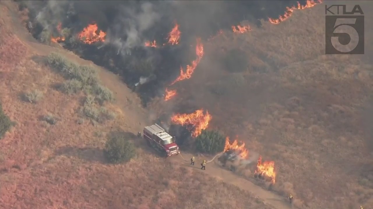 The Gavilan Fire forces evacuations in Riverside County on July 15, 2023. (KTLA)