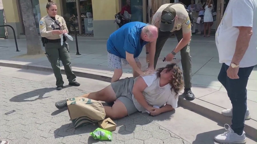 A homeless man was captured on video attacking a Santa Monica city councilman at Third Street Promenade on July 16, 2023.