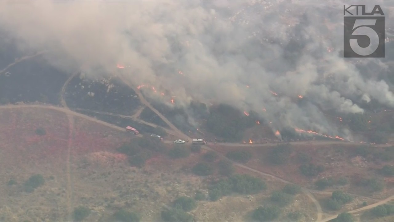 The Gavilan Fire forces evacuations in Riverside County on July 15, 2023. (KTLA)