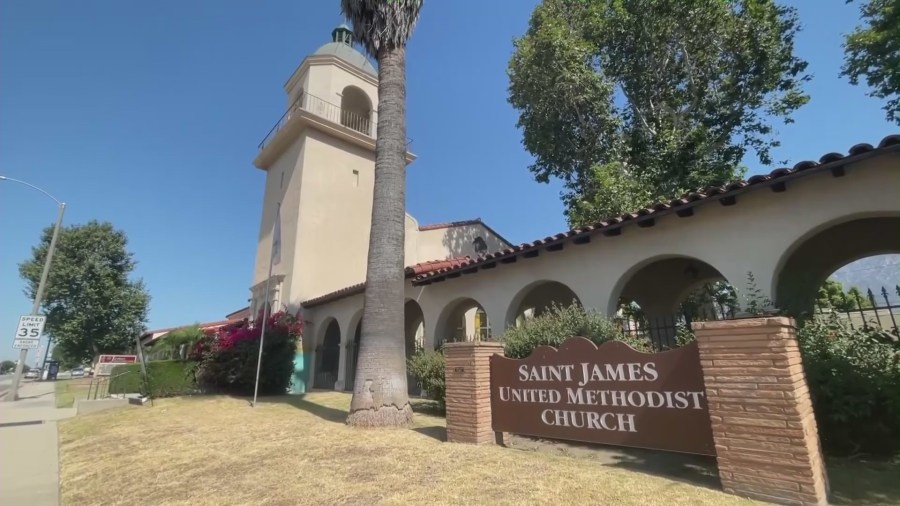 The St. James United Methodist Church in Pasadena. (KTLA)