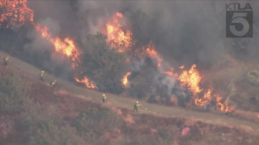 The Gavilan Fire forces evacuations in Riverside County on July 15, 2023. (KTLA)