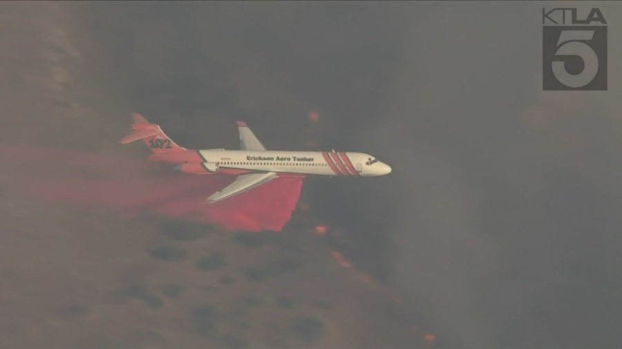 Firefighters are responding to a wildfire that erupted in Moreno Valley on July 14, 2023. (KTLA)