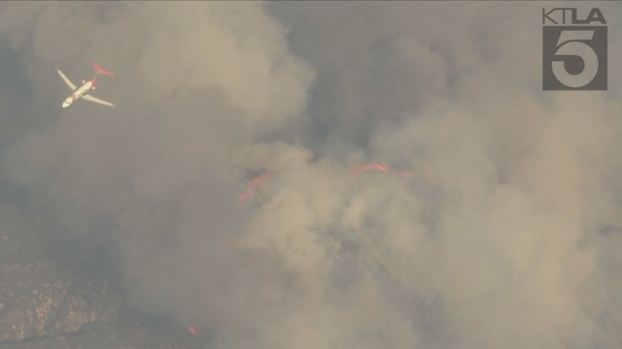 Firefighters are responding to a wildfire that erupted in Moreno Valley on July 14, 2023. (KTLA)