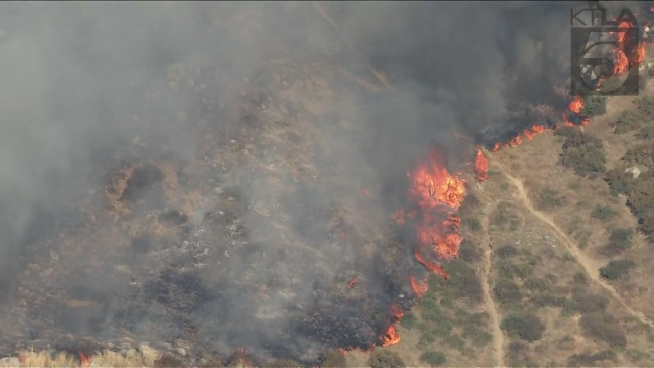 The Gavilan Fire forces evacuations in Riverside County on July 15, 2023. (KTLA)