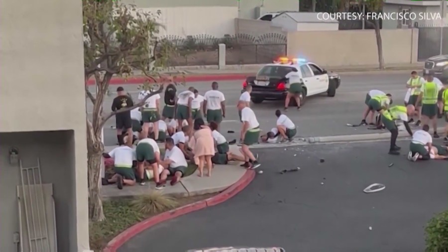 The scene of the crash where 25 cadets were injured in South Whittier on Nov. 16, 2022. (Francisco Silva)