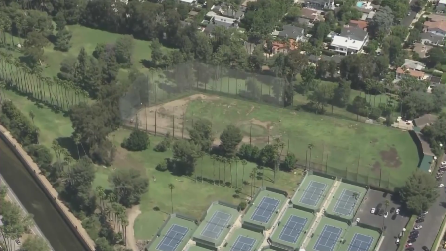 The expansive Weddington Golf and Tennis facility is seen in an aerial photo on July 12, 2023. (KTLA)