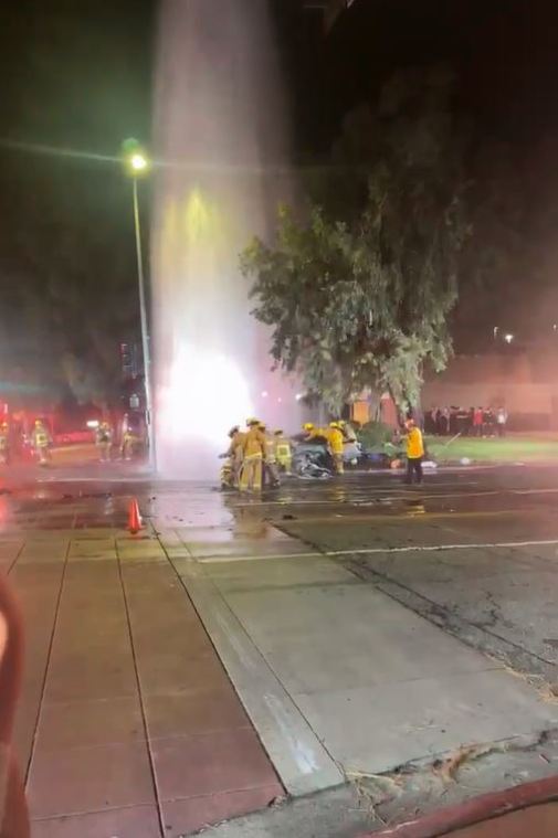 Four people were hospitalized in critical condition after a high-speed crash in Woodland Hills on July 8 2023. (Citizen)