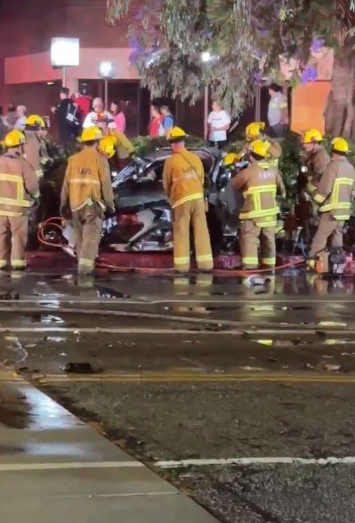 Four people were hospitalized in critical condition after a high-speed crash in Woodland Hills on July 8 2023. (Citizen)