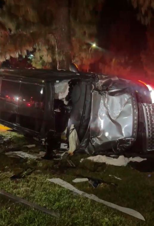 Four people were hospitalized in critical condition after a high-speed crash in Woodland Hills on July 8 2023. (Citizen)