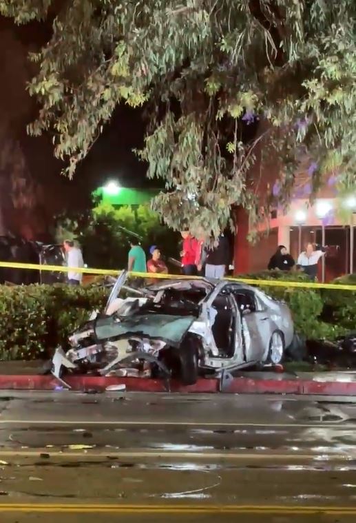 Four people were hospitalized in critical condition after a high-speed crash in Woodland Hills on July 8 2023. (Citizen)