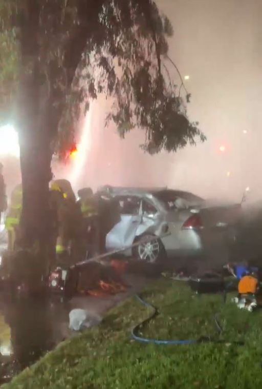 Four people were hospitalized in critical condition after a high-speed crash in Woodland Hills on July 8 2023. (Citizen)