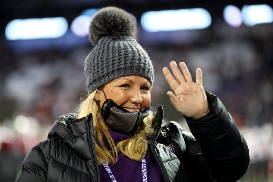 Athletic Director Jennifer Cohen of the Washington Huskies looks on before the game against the Washington State Cougars at Husky Stadium on Nov. 26, 2021, in Seattle, Washington. (Steph Chambers/Getty Images)