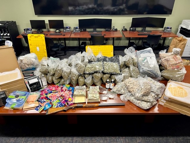 Drugs and other items seized during an investigation are seen in a photo released by the Ventura County Sheriff's Office on Aug. 3, 2023.