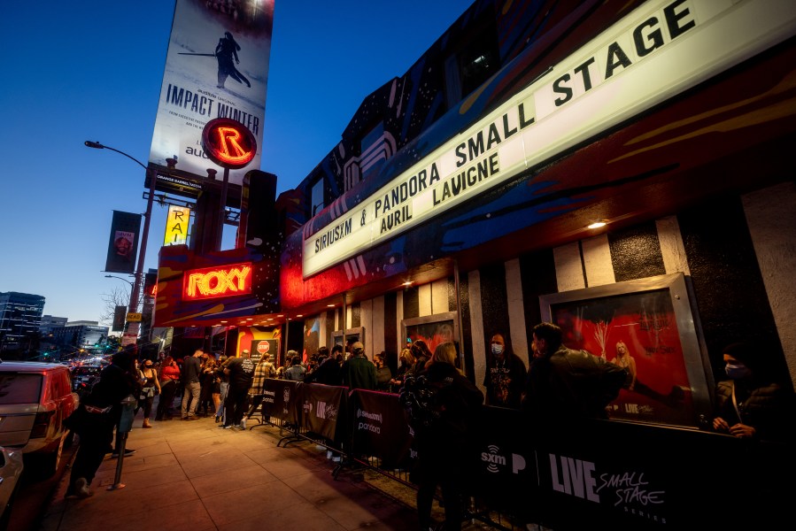 A view outside the Roxy Theatre as Avril Lavigne performs live at the Roxy for SiriusXM and Pandora's Small Stage Series on Feb. 25, 2022, in West Hollywood. (Emma McIntyre/Getty Images for SiriusXM)