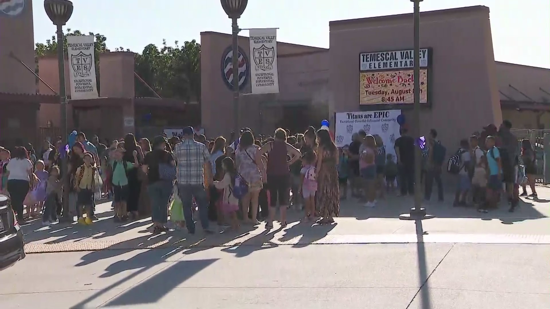 Temescal Valley Elementary School welcomed students back to campus on Aug. 8, 2023. (KTLA)