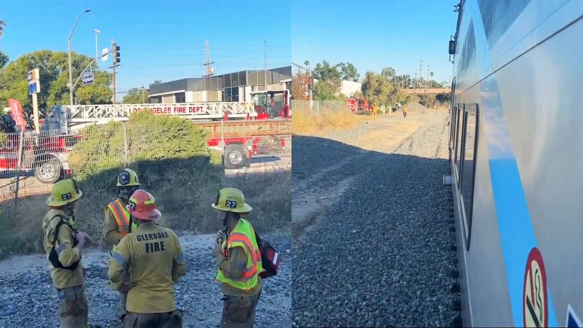 Emergency crews responded to a crash between a Metrolink train and a vehicle in Glendale on Aug. 26, 2023. (Citizen)