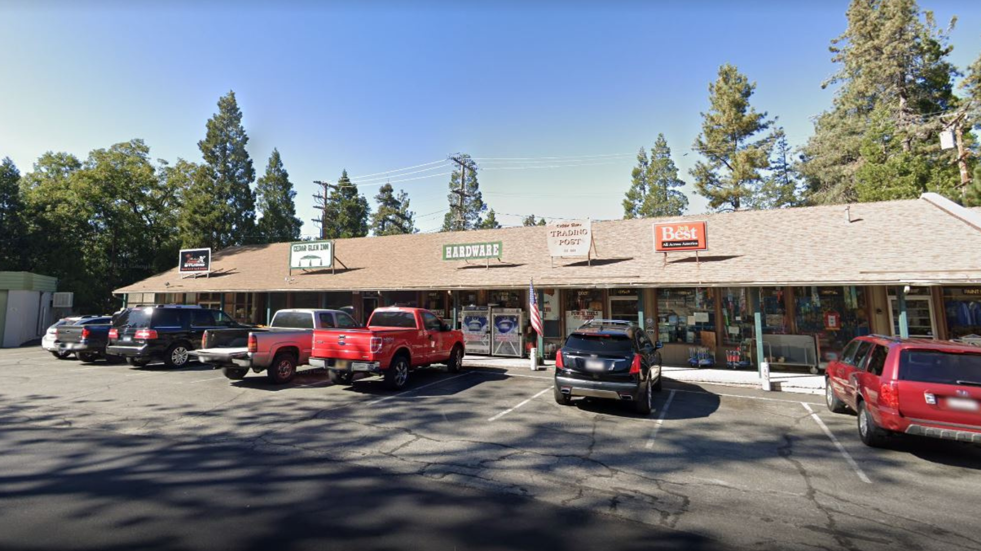 Authorities are investigating after a store owner was allegedly shot and killed for hanging a Pride flag outside her shop in Cedar Glen on August 18, 2023. (Google Earth)