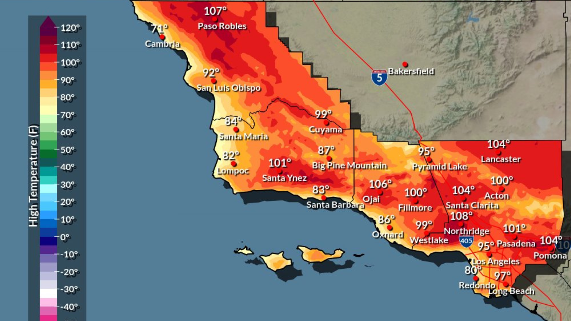 An excessive heat warning will be in effect across Southern California on Aug. 28-29. (National Weather Service)