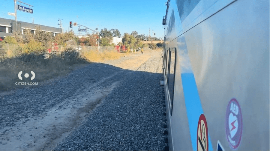 Emergency crews responded to a crash between a Metrolink train and a vehicle in Glendale on Aug. 26, 2023. (Citizen)