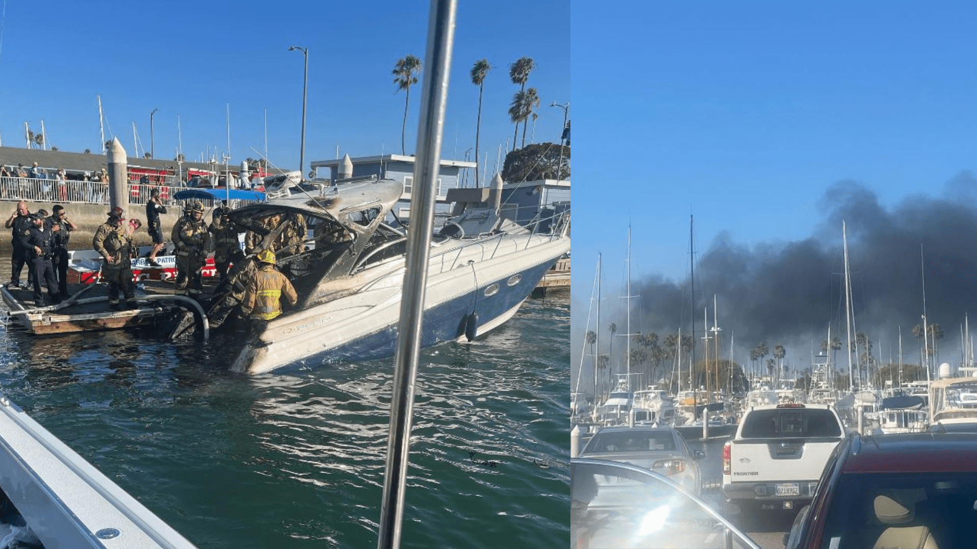 Two people were killed and three others critically injured after a boat fire erupted in Long Beach on August 5, 2023. (Long Beach Fire Department)