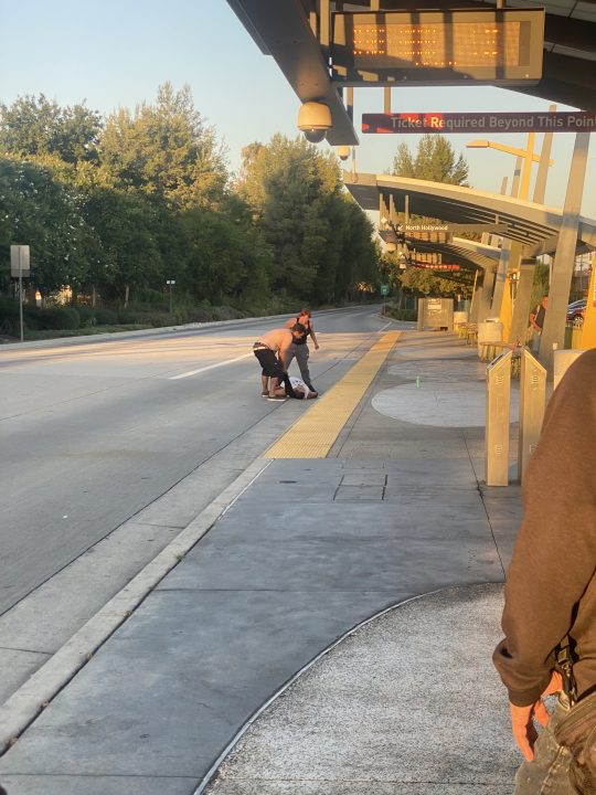 One person was killed and another hospitalized after a deadly shooting at a Metro bus station in Tarzana on August 4, 2023. (@atmsystem_)