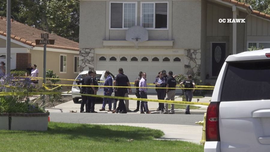 Police are searching for suspects after a man was shot and killed in an Irvine neighborhood on Aug. 3, 2023. (OC Hawk)